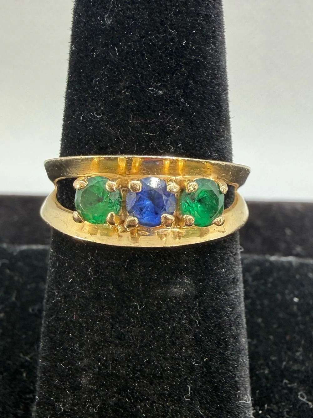 Vintage 14K Gold Family Birthstone Ring Blue Green Gemstones Size 7